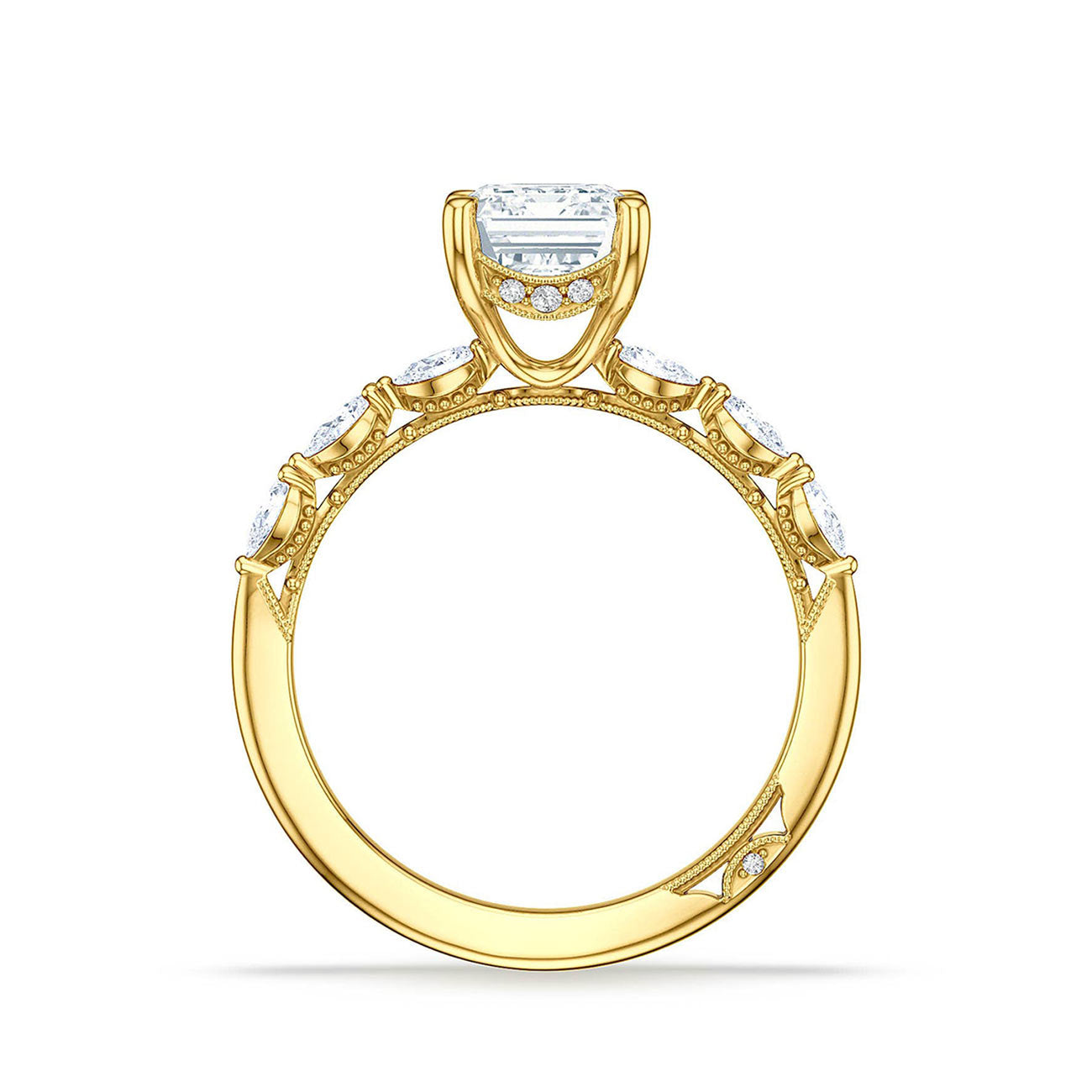 Tacori Sculpted Crescent Marquise Halfway Emerald Solitaire Pave Engagement Ring Setting