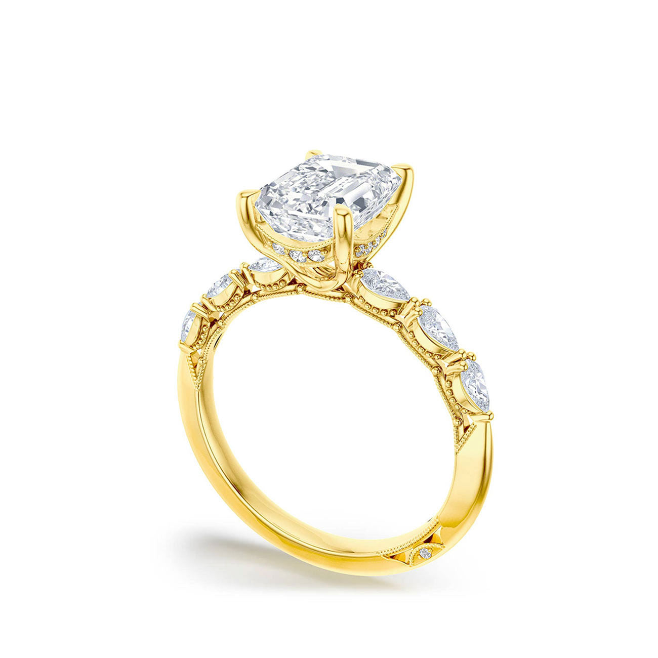 Tacori Sculpted Crescent Marquise Halfway Emerald Solitaire Pave Engagement Ring Setting