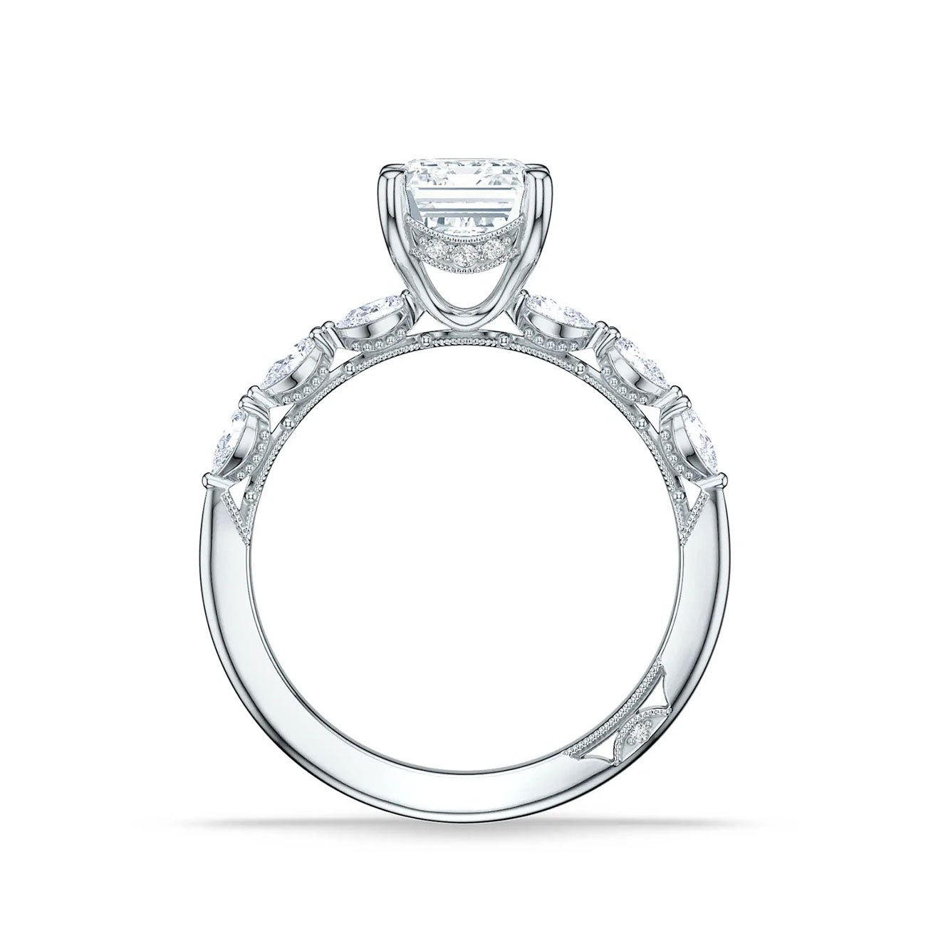 Tacori Sculpted Crescent Marquise Halfway Emerald Solitaire Pave Engagement Ring Setting