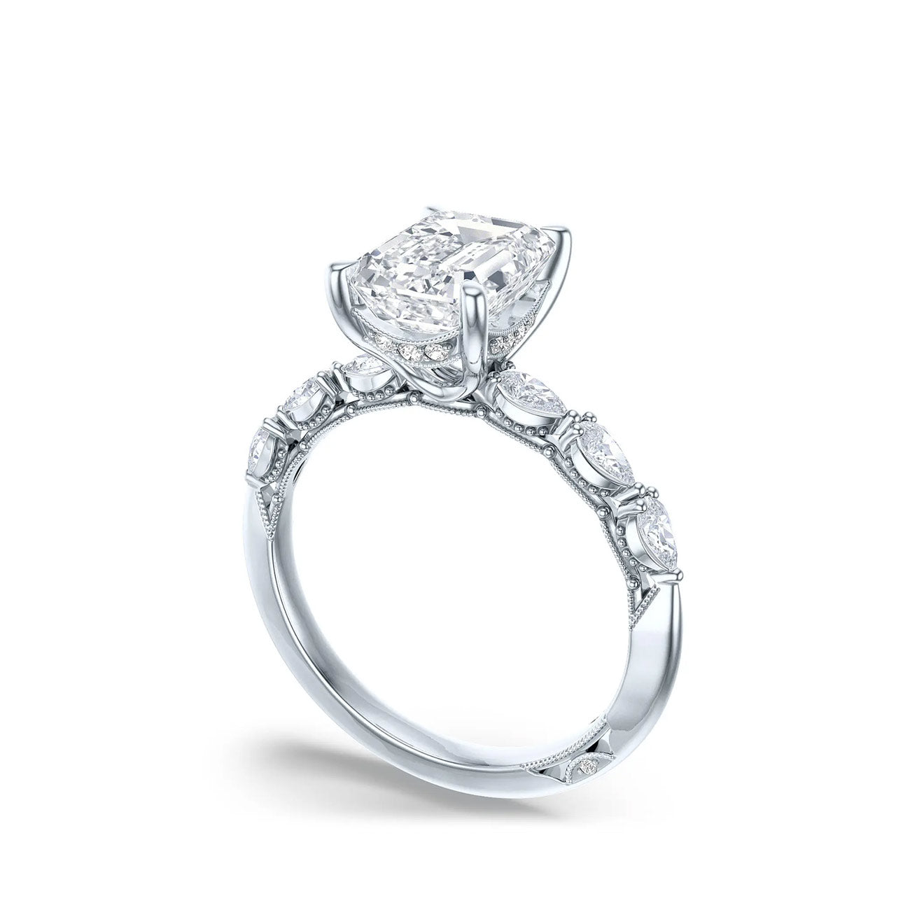 Tacori Sculpted Crescent Marquise Halfway Emerald Solitaire Pave Engagement Ring Setting