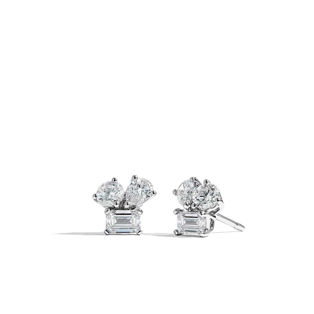 Fancy Shape Diamond Cluster Stud Earrings