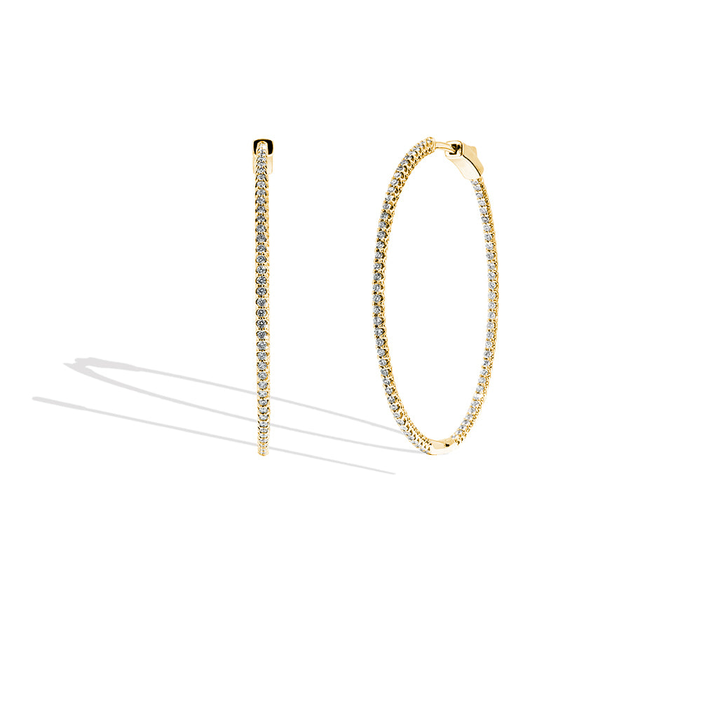 Thin Yellow Gold Diamond Hoop Earrings - 2 CTW