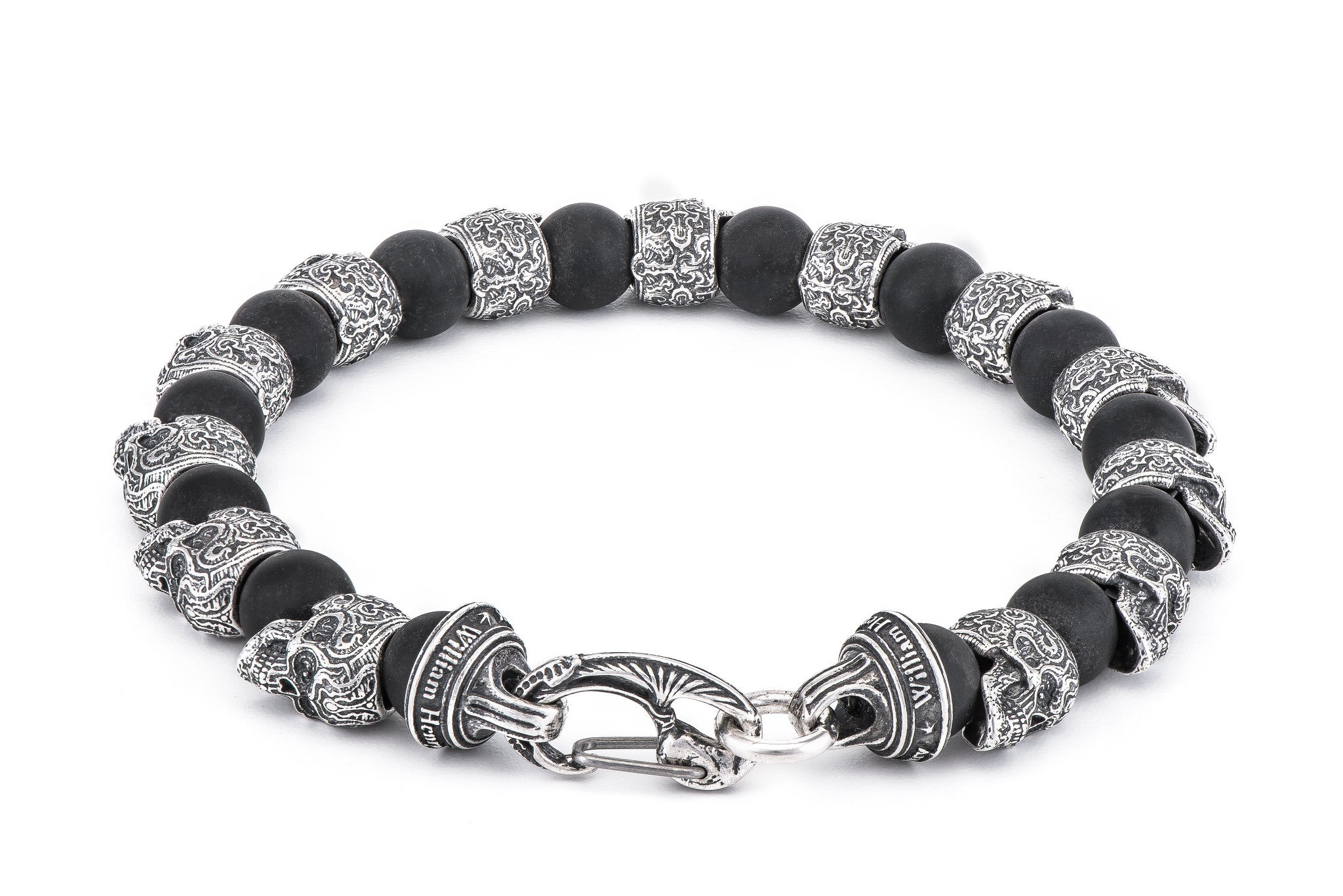 William Henry Shaman Onyx & Silver Skull Bracelet