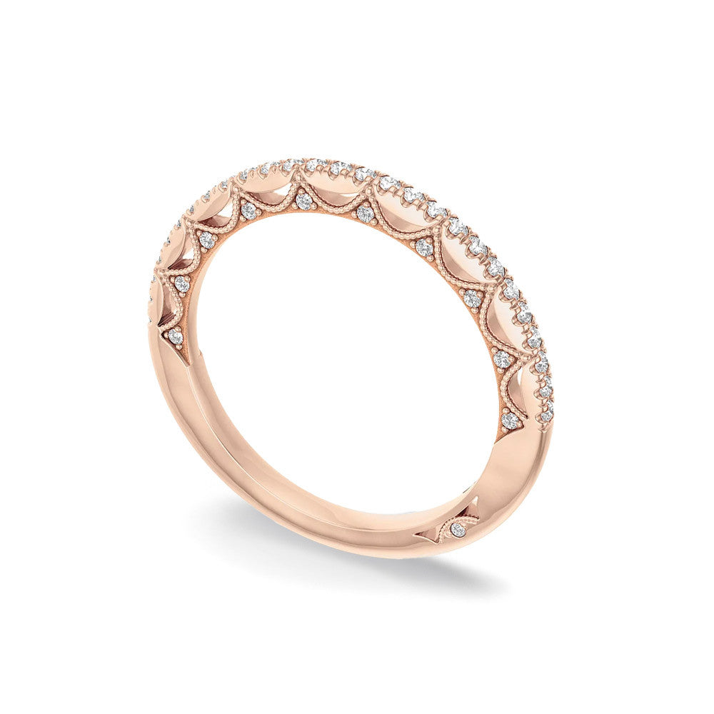 Tacori Lunetta Crescent Halfway French Pave Wedding Band in 18K Rose Gold