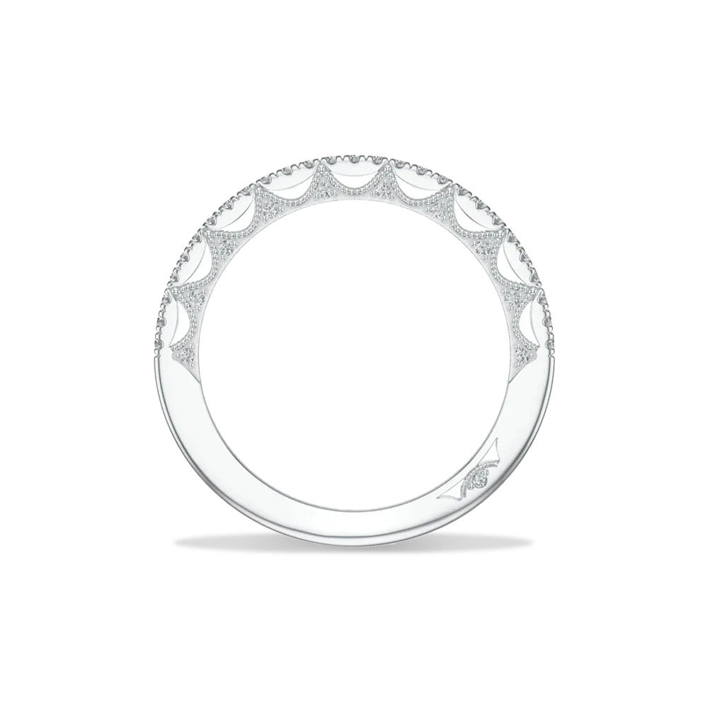 Tacori Lunetta Crescent Halfway French Pave Wedding Band in 18K White Gold