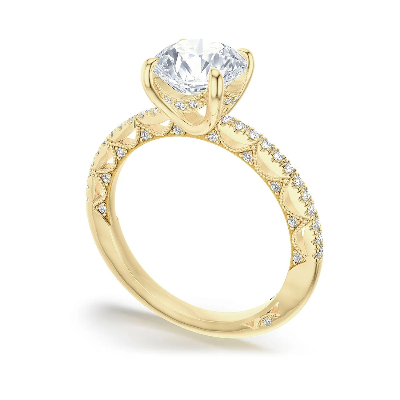 Tacori Lunetta Crescent Round Halfway Pave Engagement Ring Setting