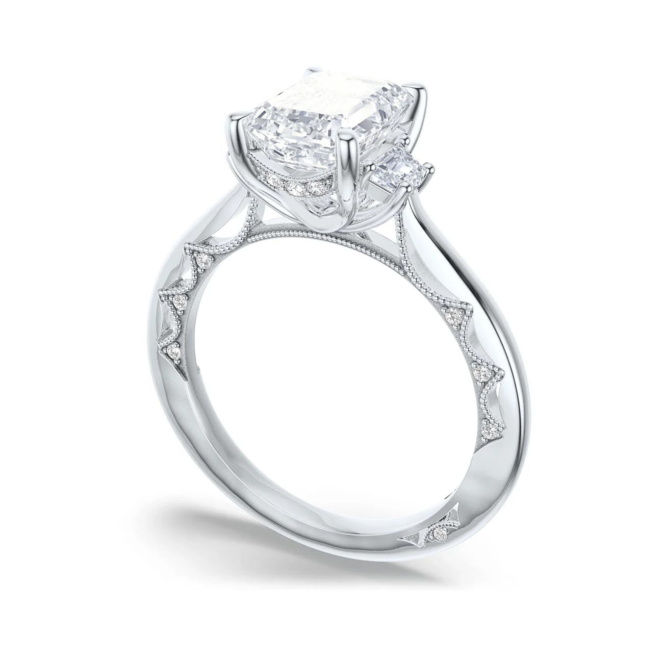 Tacori Lunetta Crescent Three Stone Emerald Engagement Ring Setting