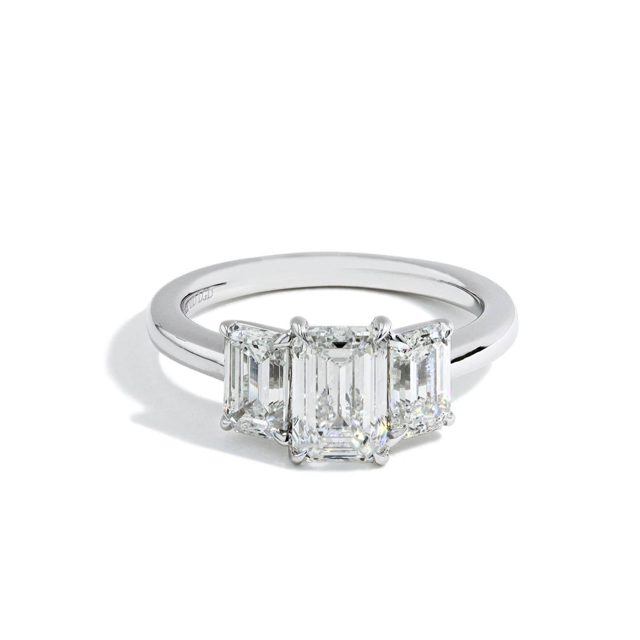 1.52 Carat Lab Grown Emerald Cut Three Stone Engagement Ring