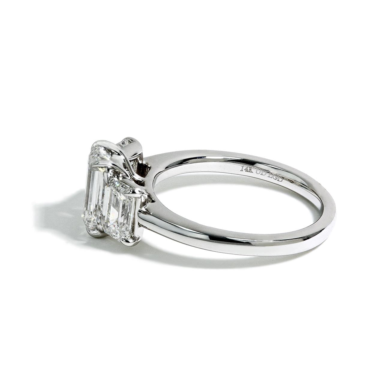 1.52 Carat Lab Grown Emerald Cut Three Stone Engagement Ring
