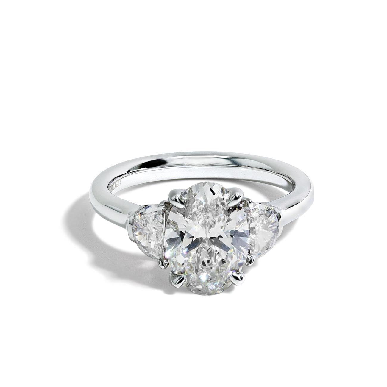 3.01 Carat Oval Lab Grown Three Stone Engagement Ring