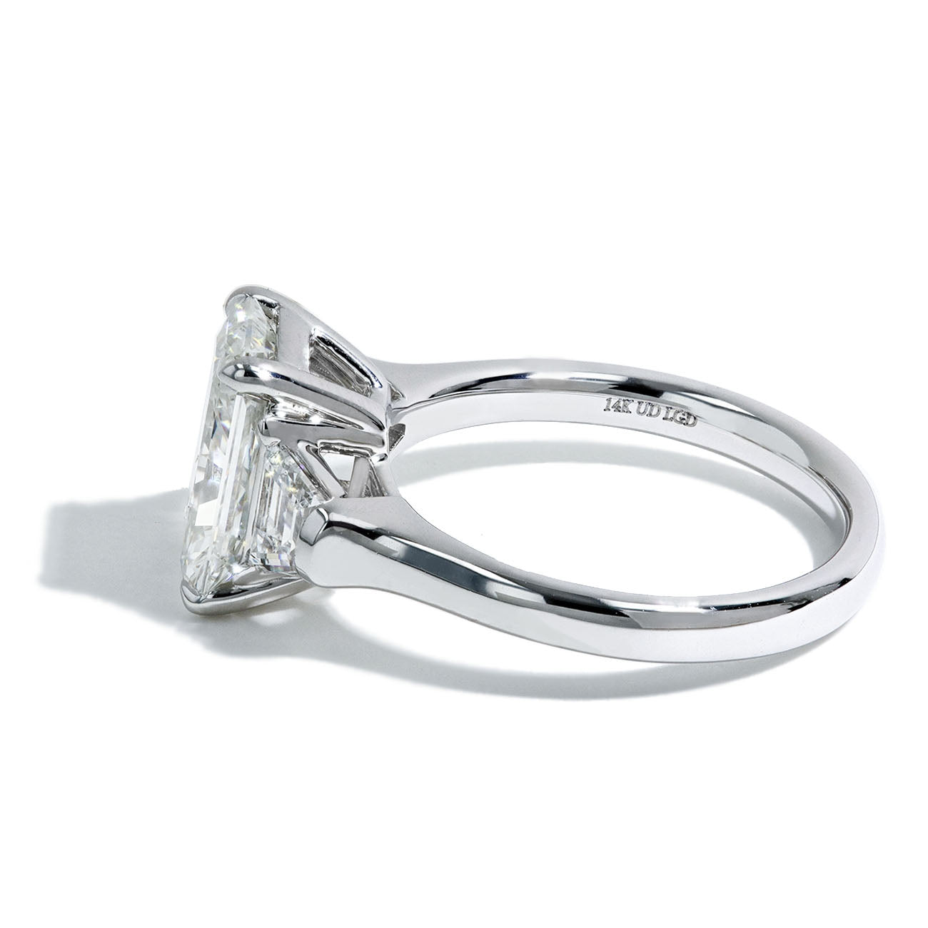 3.06 Carat Lab Grown Radiant Cut Three Stone Engagement Ring