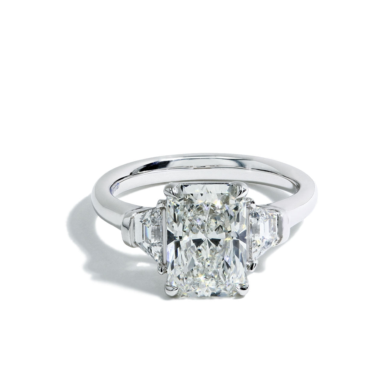 3.06 Carat Lab Grown Radiant Cut Three Stone Engagement Ring