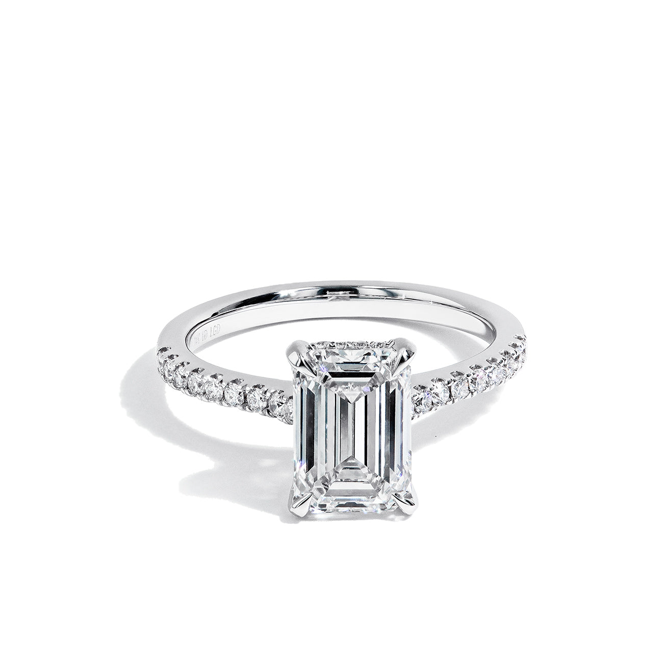 2.55 Carat Lab Grown Emerald Cut Pave Engagement Ring