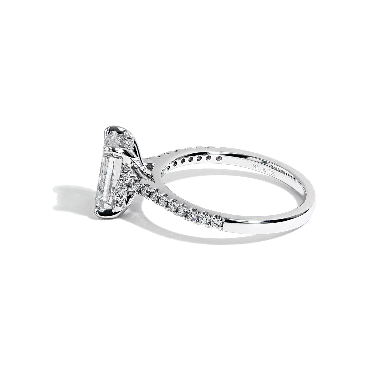 2.55 Carat Lab Grown Emerald Cut Pave Engagement Ring