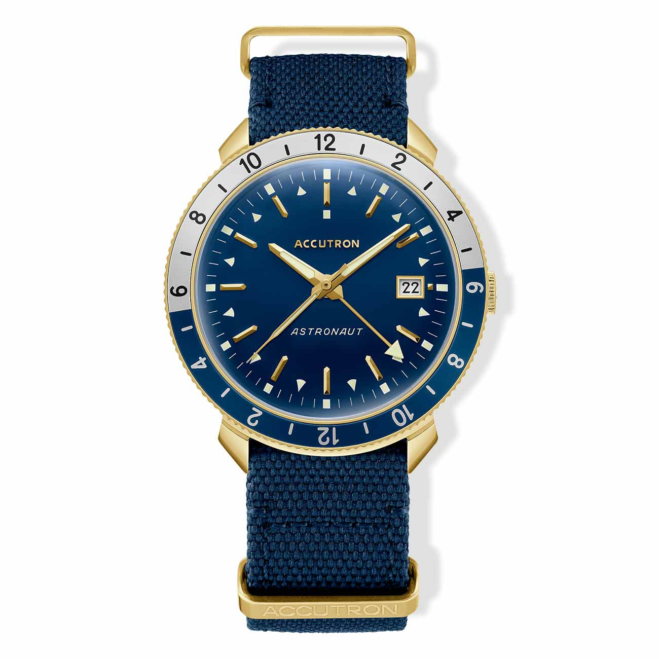 Accutron Astronaut Blue GMT Watch on a Blue Nylon Strap
