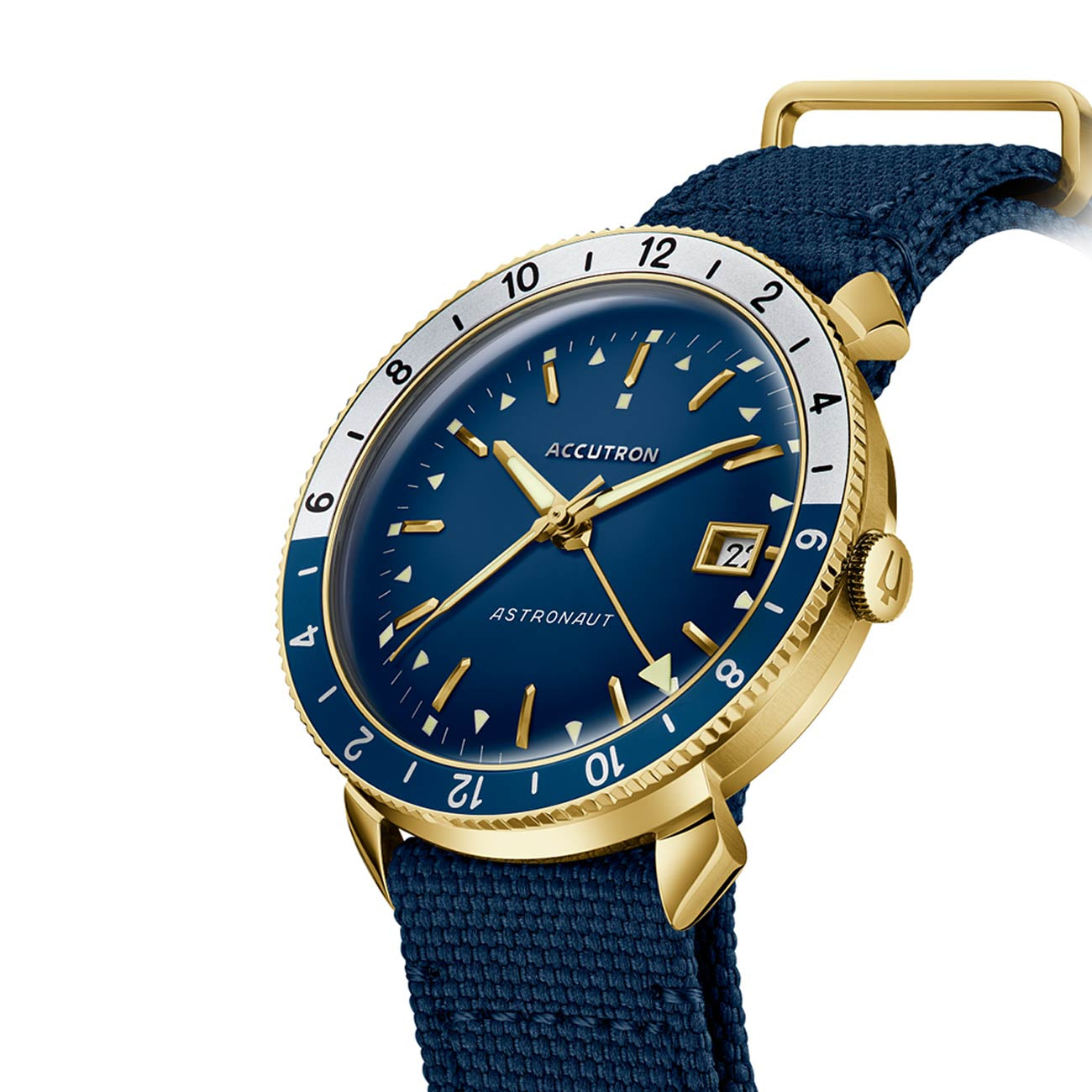 Accutron Astronaut Blue GMT Watch on a Blue Nylon Strap