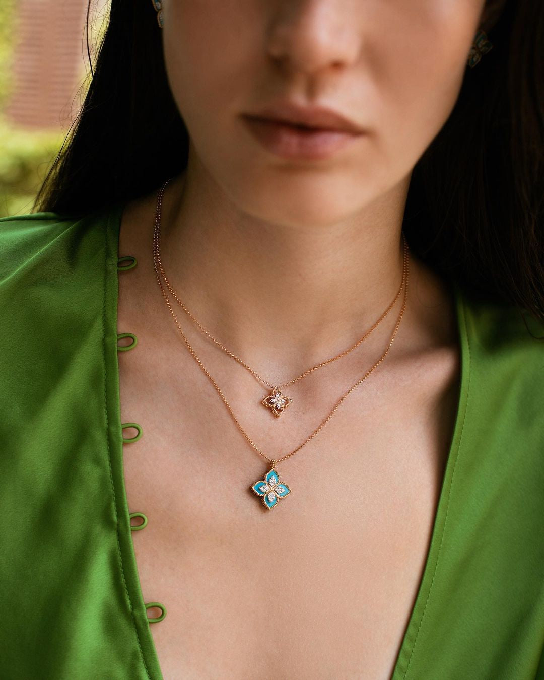Roberto Coin Venetian Princess Flower Turquoise Diamond Necklace