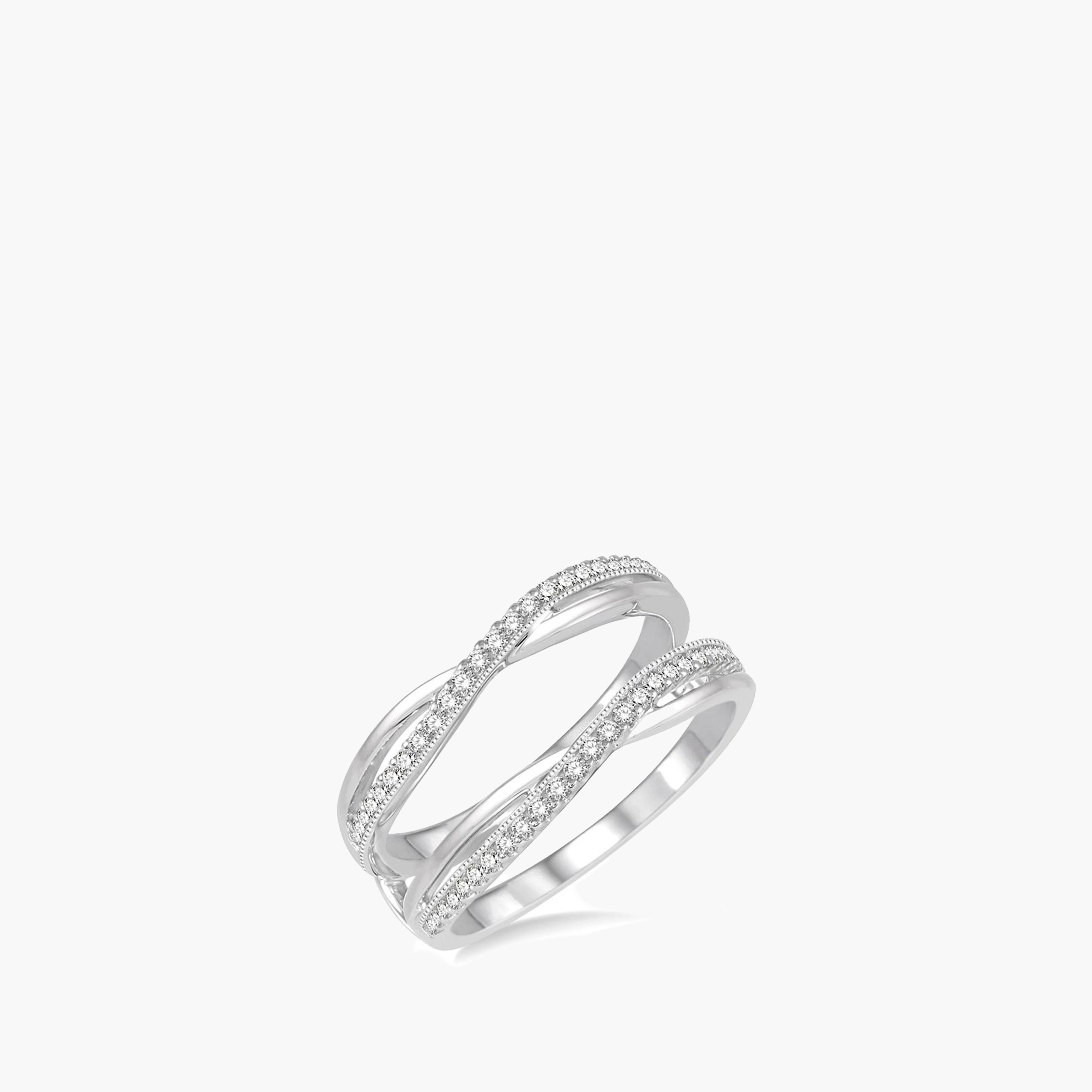 Diamond Beaded Twist Insert Ring in 14K White Gold