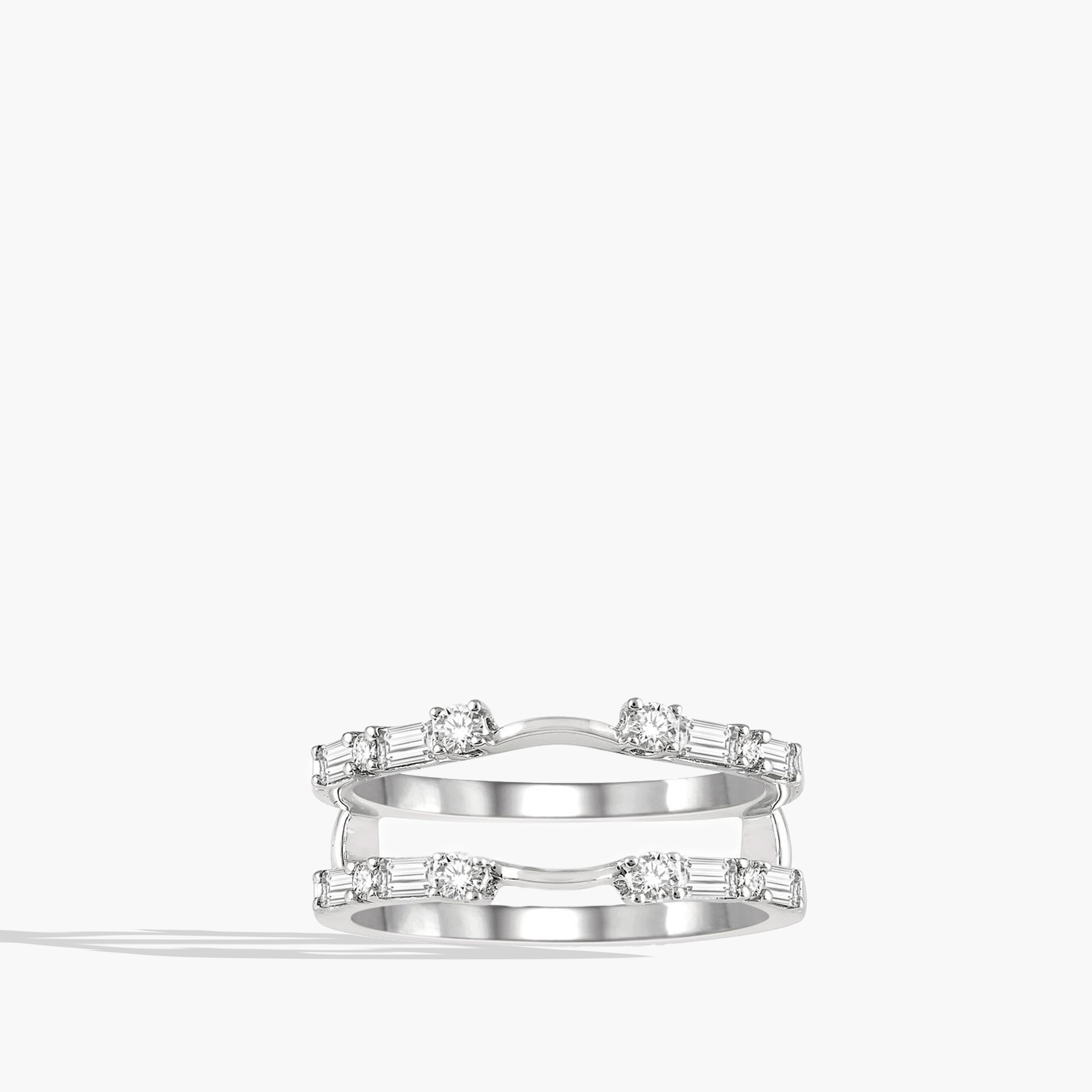 Baguette and Round Diamond Insert Ring in 14K White Gold