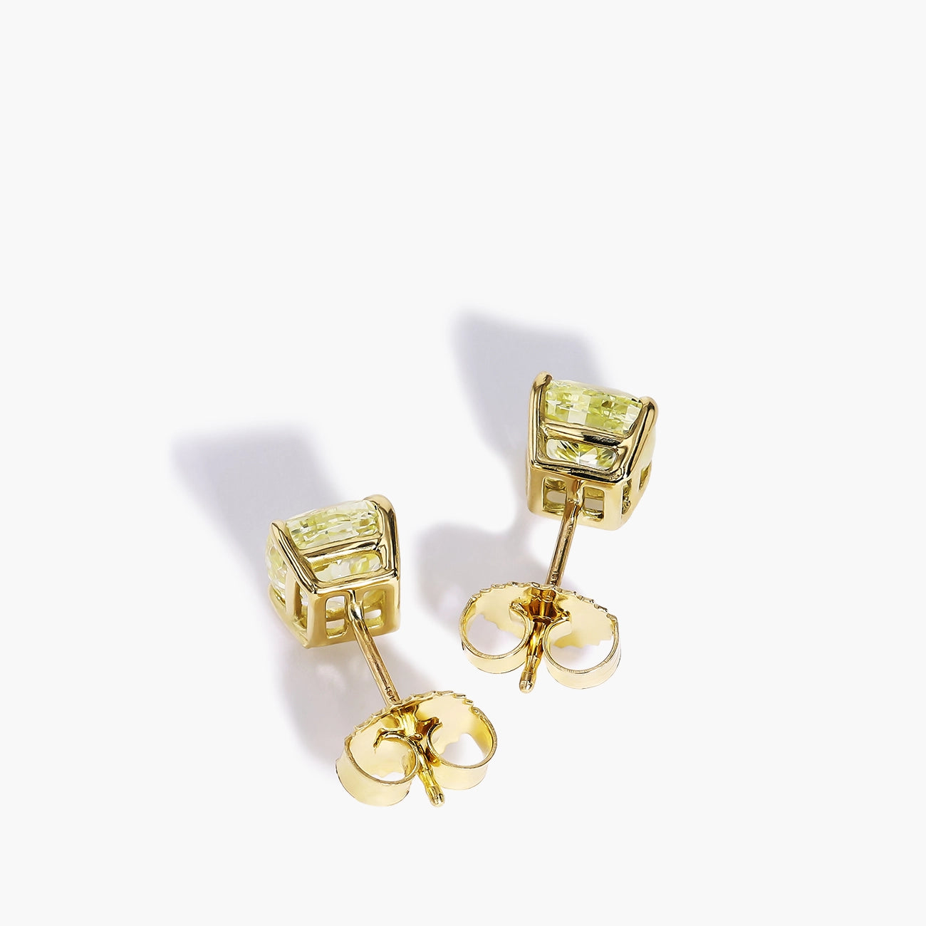 Fancy Yellow Cushion Diamond Stud Earrings in 18K Yellow Gold, 3.05ctw