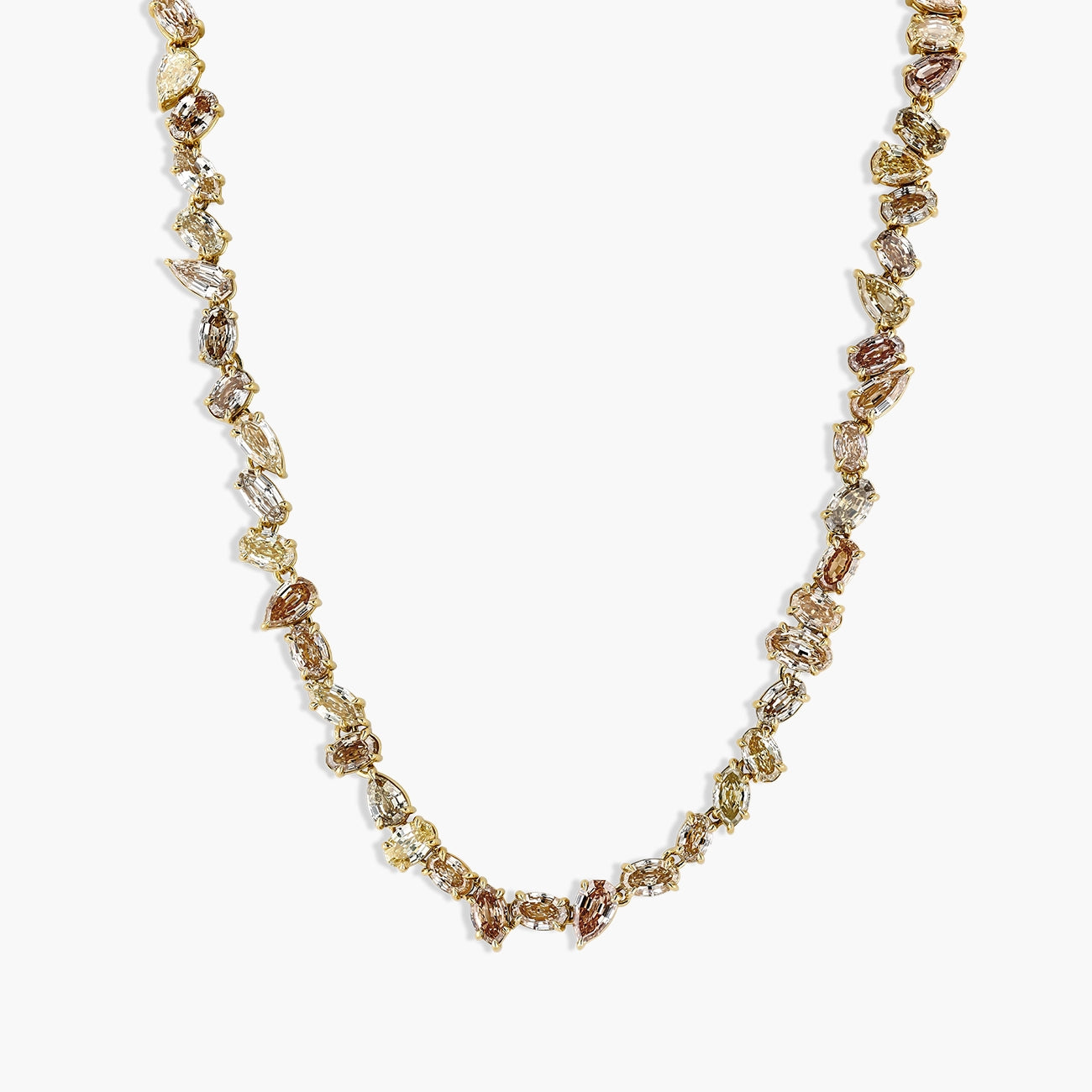 29 Carat Multi Shape Desert Diamond Necklace in 18K Yellow Gold