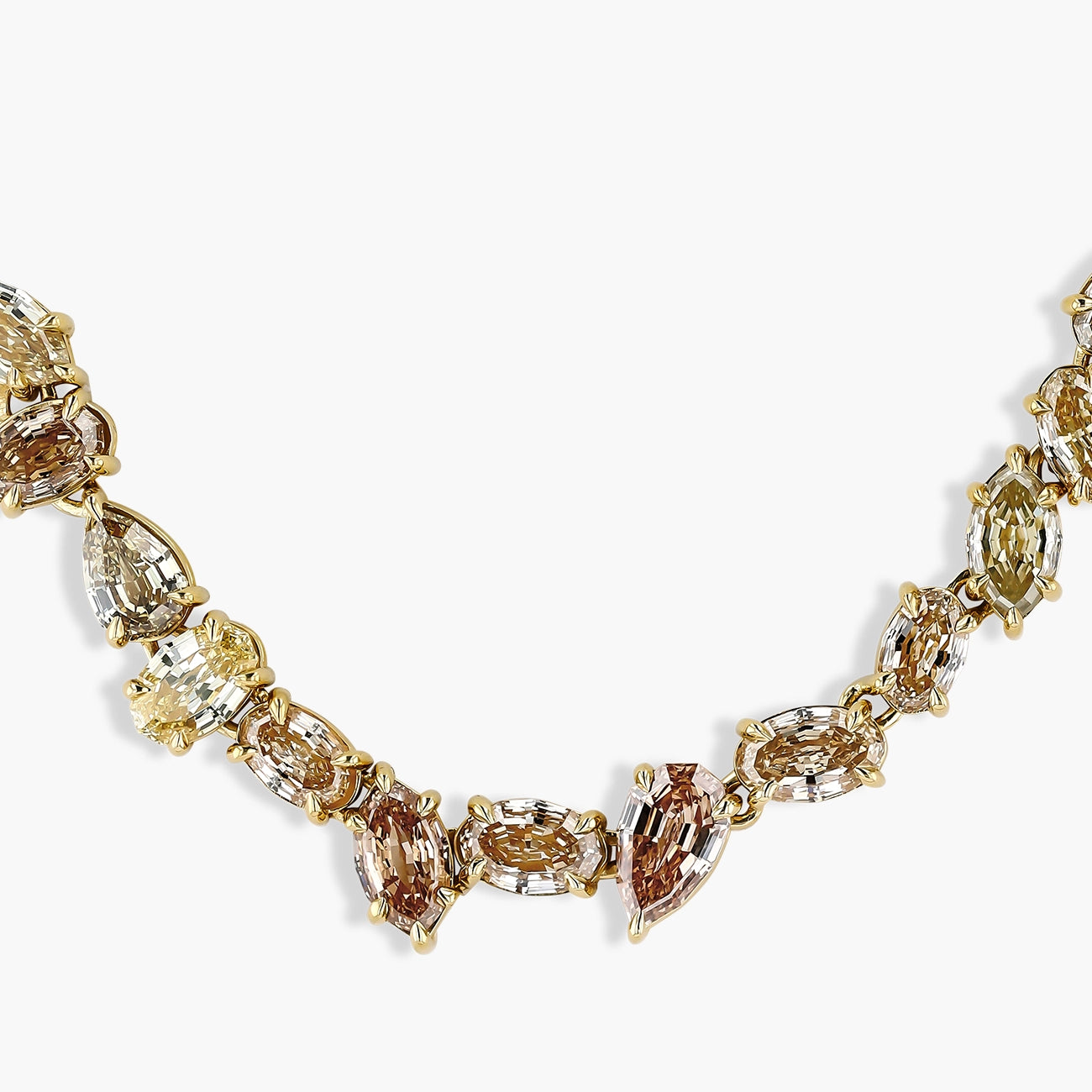 29 Carat Multi Shape Desert Diamond Necklace in 18K Yellow Gold