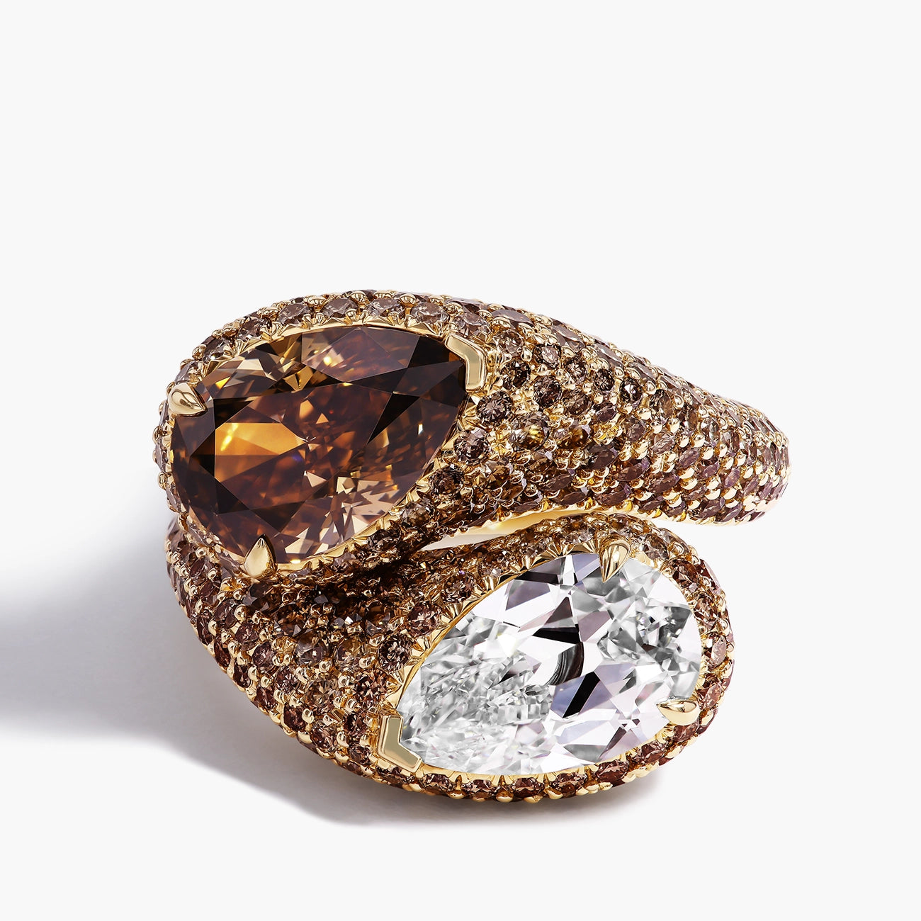 Cognac and White Diamond Bypass Ring