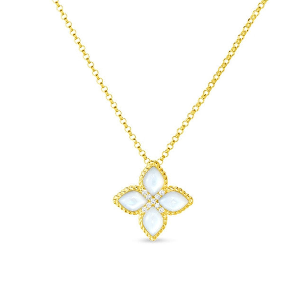 Roberto Coin Venetian Princess Diamond & Mother of Pearl Flower Pendant Necklace