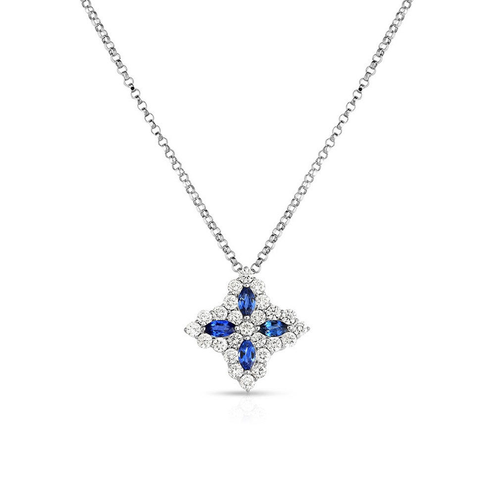 Roberto Coin Princess Flower Blue Sapphire & Diamond Pendant Necklace