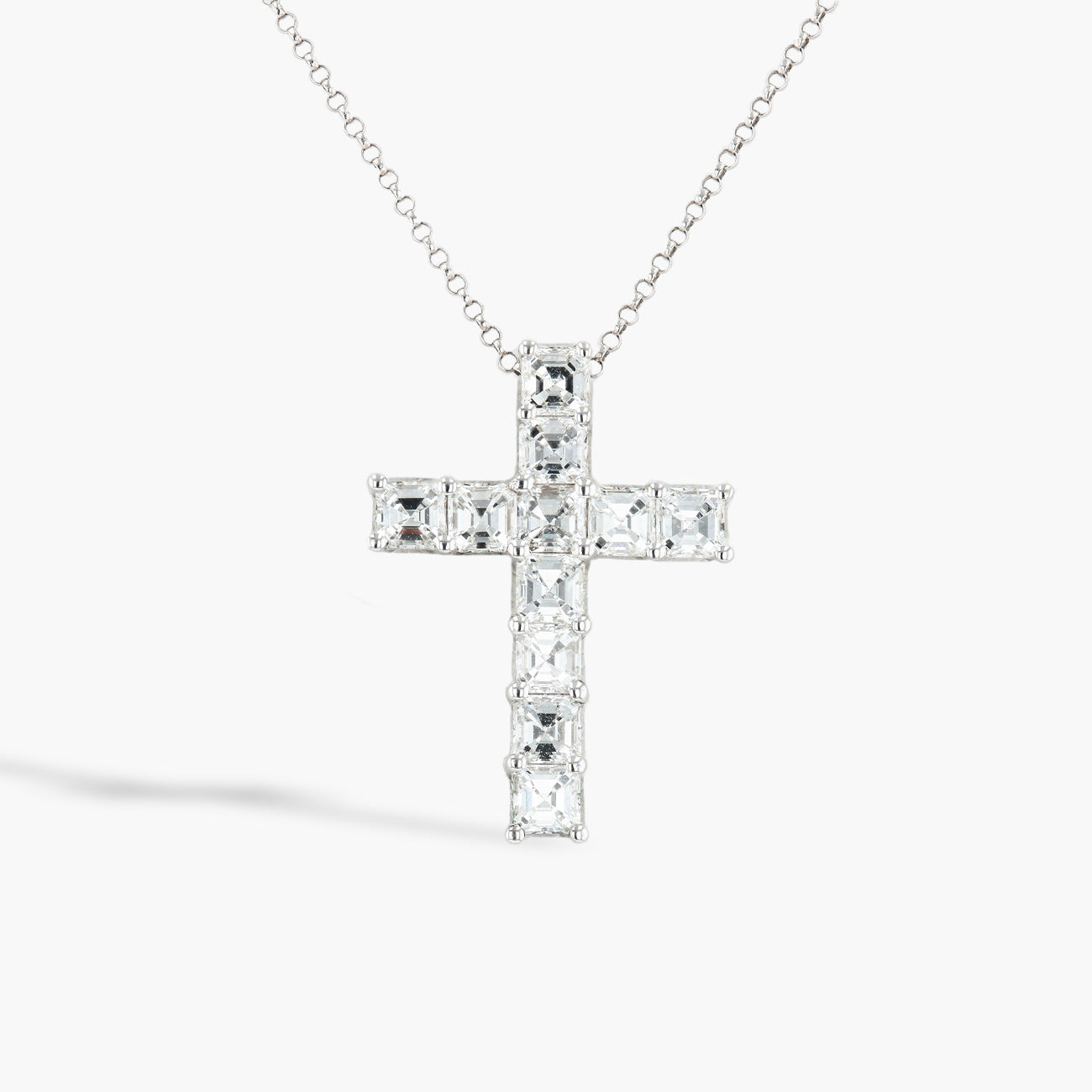 Big White Gold Asscher Diamond Cross Necklace - 2.84ctw