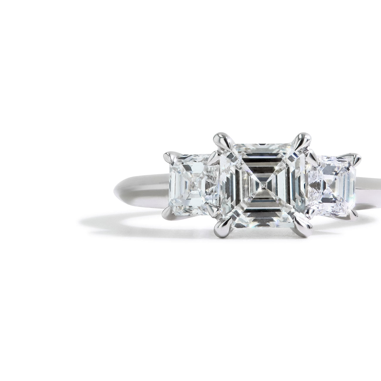 Three Stone Asscher Lab Grown Diamond Engagement Ring