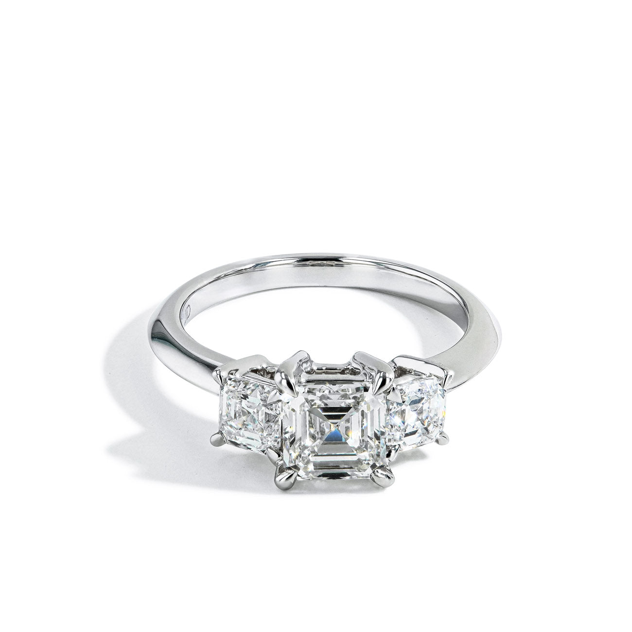 Three Stone Asscher Lab Grown Diamond Engagement Ring