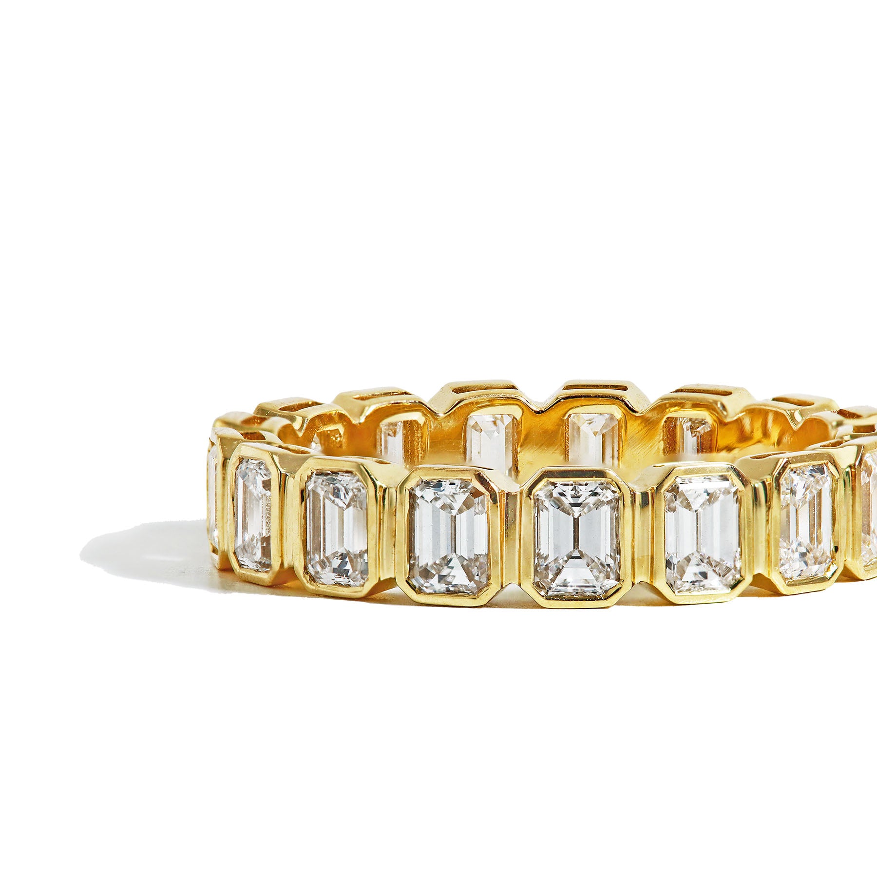 Gold Bezel Set Emerald Cut Eternity Band