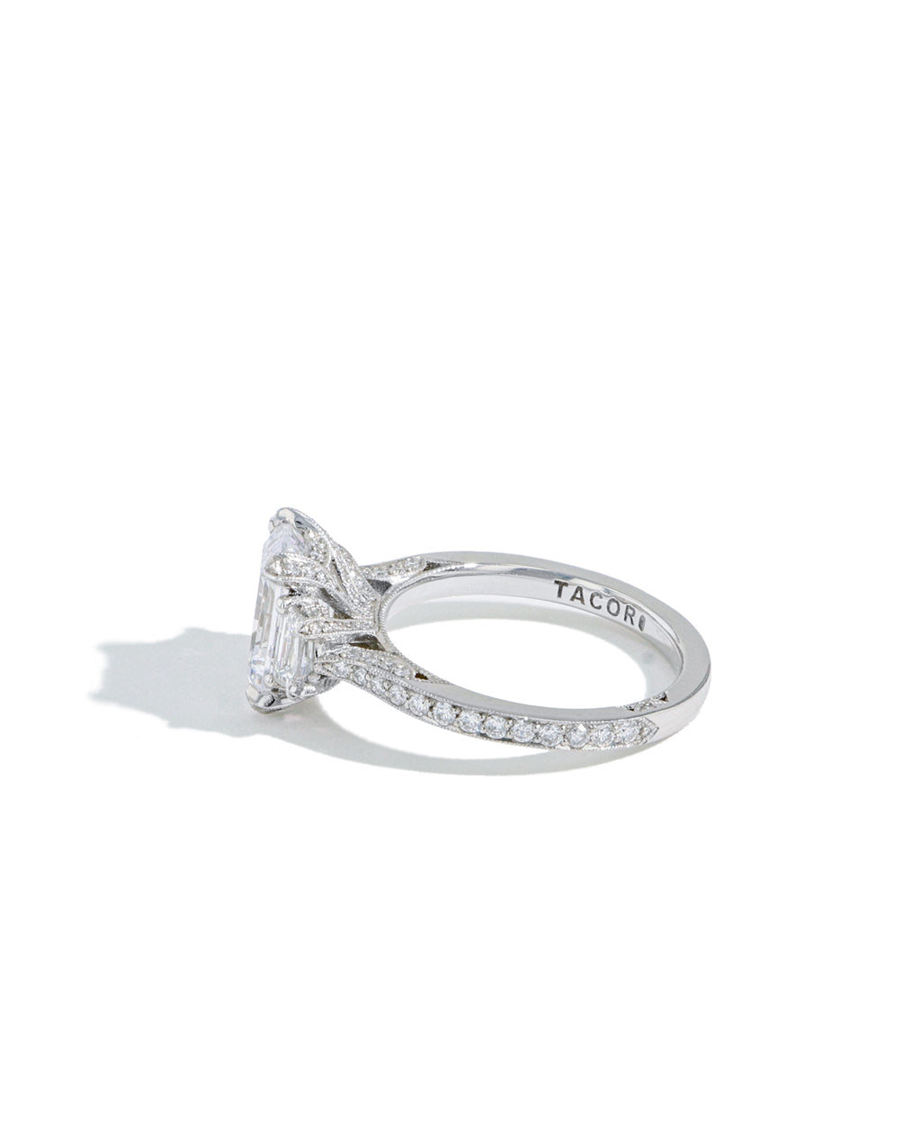 Tacori RoyalT Cadillac Three Stone Emerald Cut Engagement Ring