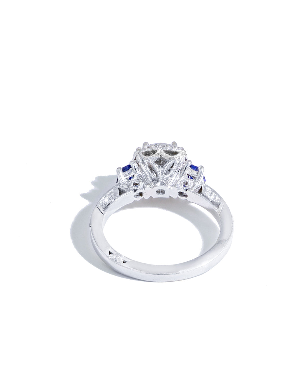 Tacori Dantela Diamond and Sapphire Three Stone Engagement Ring