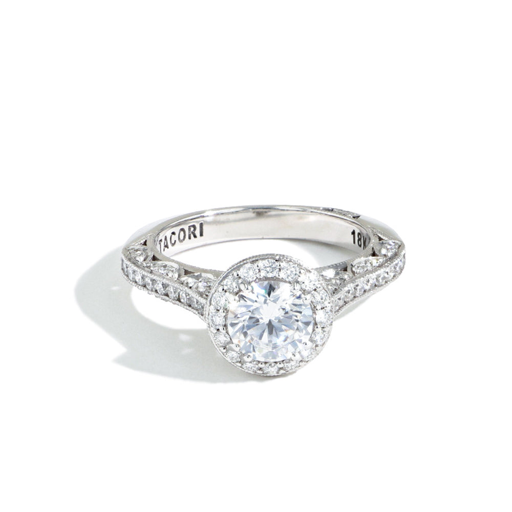Tacori Classic Crescent Round Halo Diamond Engagement Ring Setting