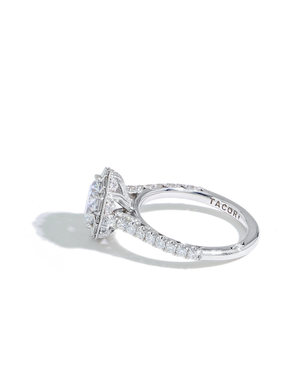 Tacori Petite Crescent Round Baguette Halo Diamond Engagement Ring Setting