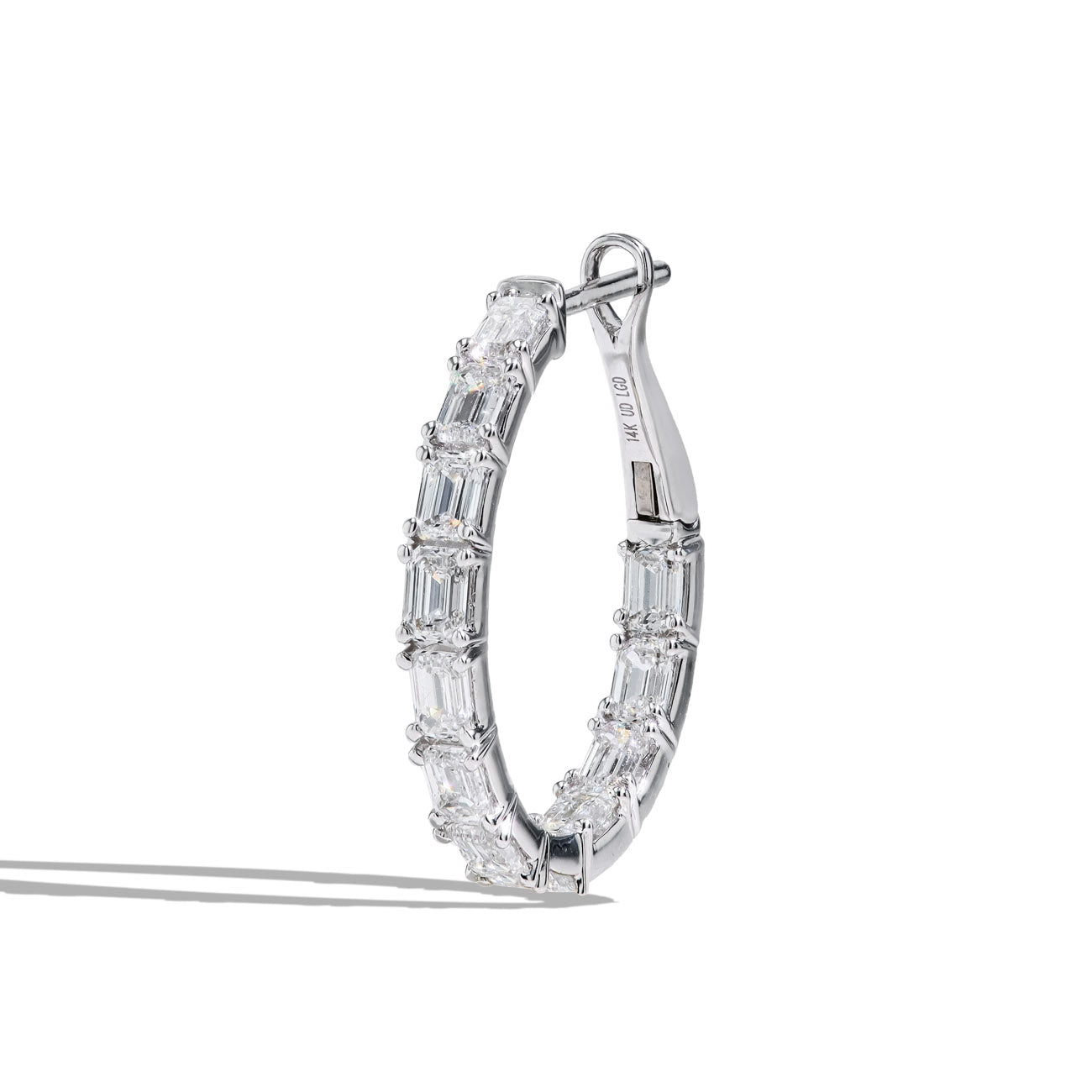 Four Carat Emerald In and Out Lab Grown Diamond Hoop Earrings