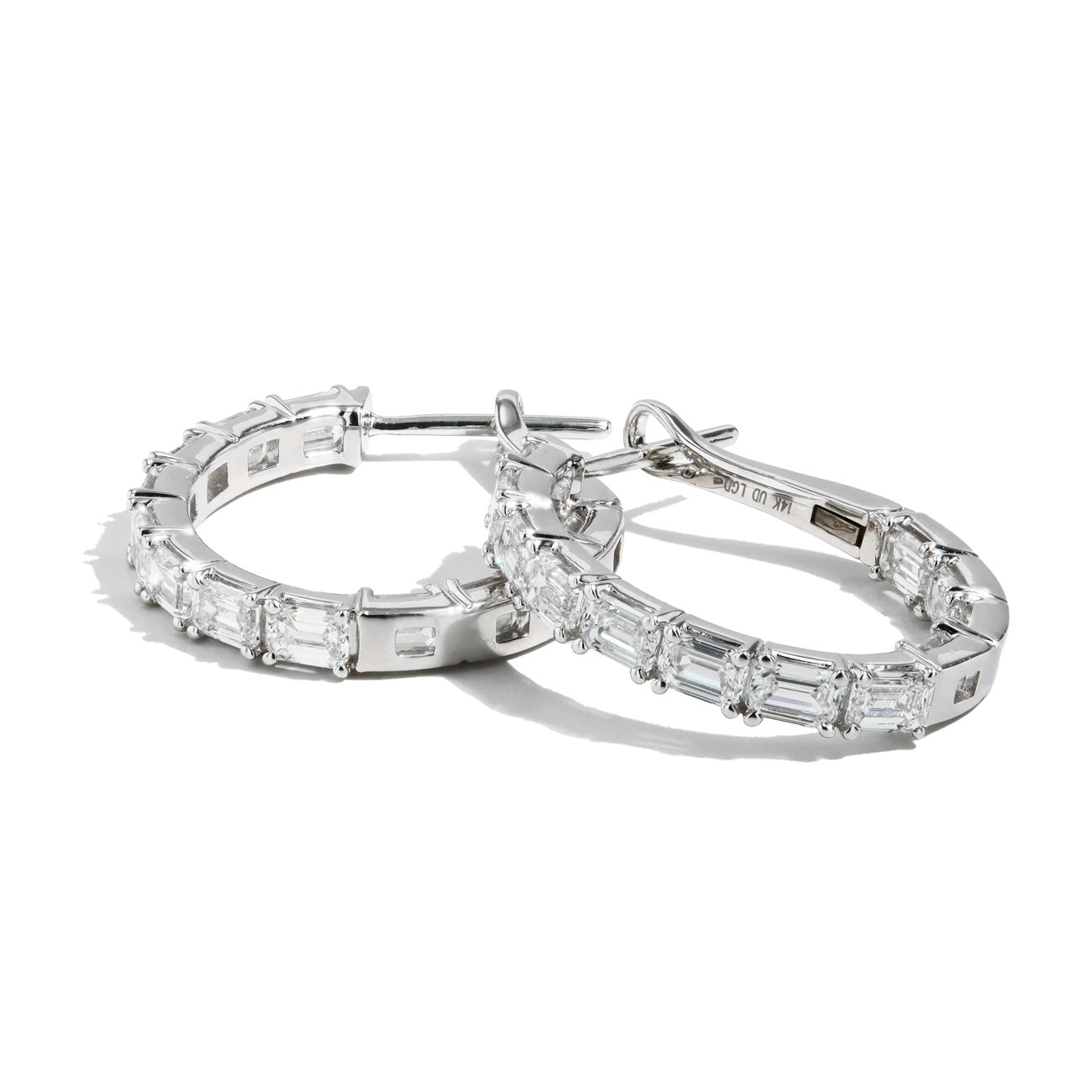 Four Carat Emerald In and Out Lab Grown Diamond Hoop Earrings