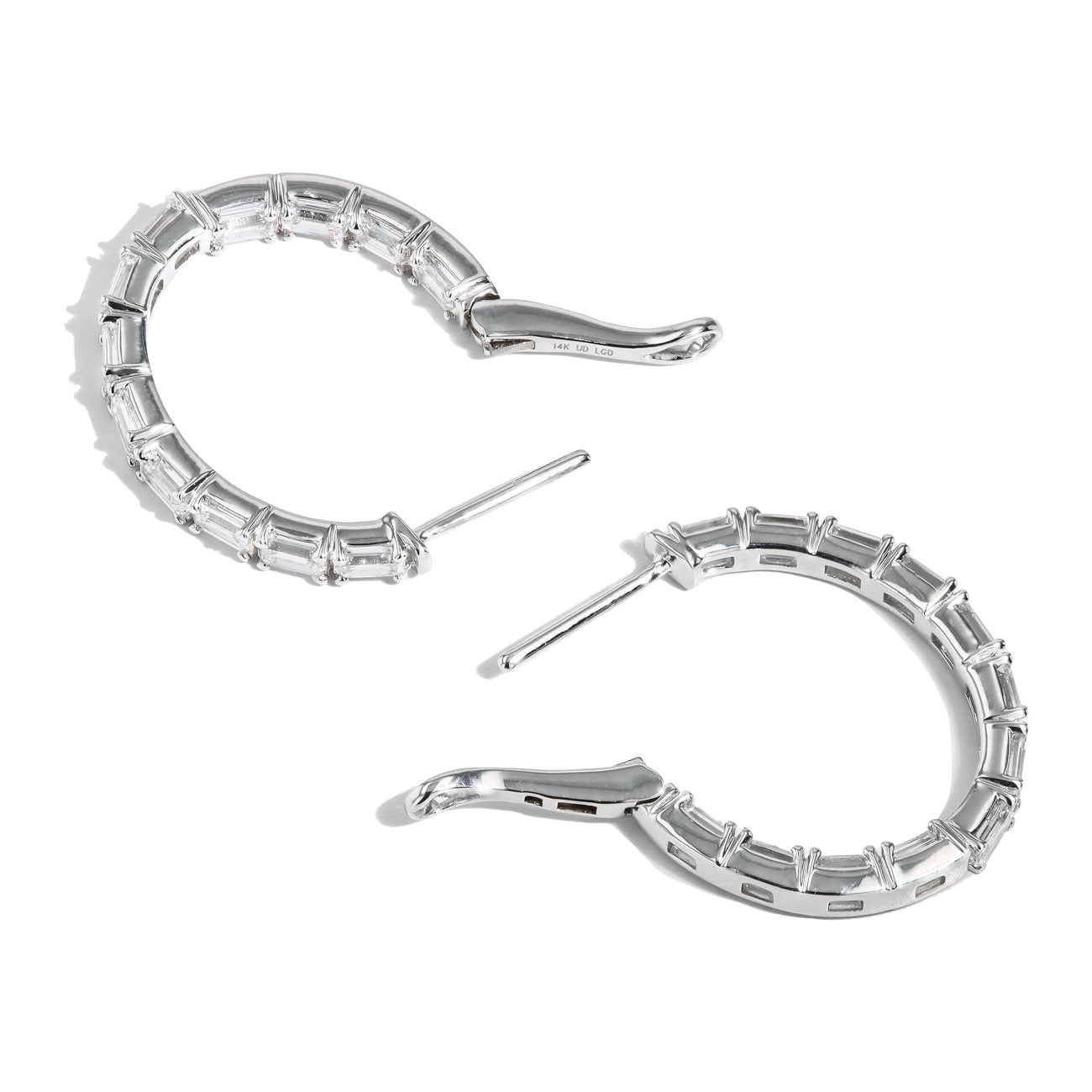 Four Carat Emerald In and Out Lab Grown Diamond Hoop Earrings