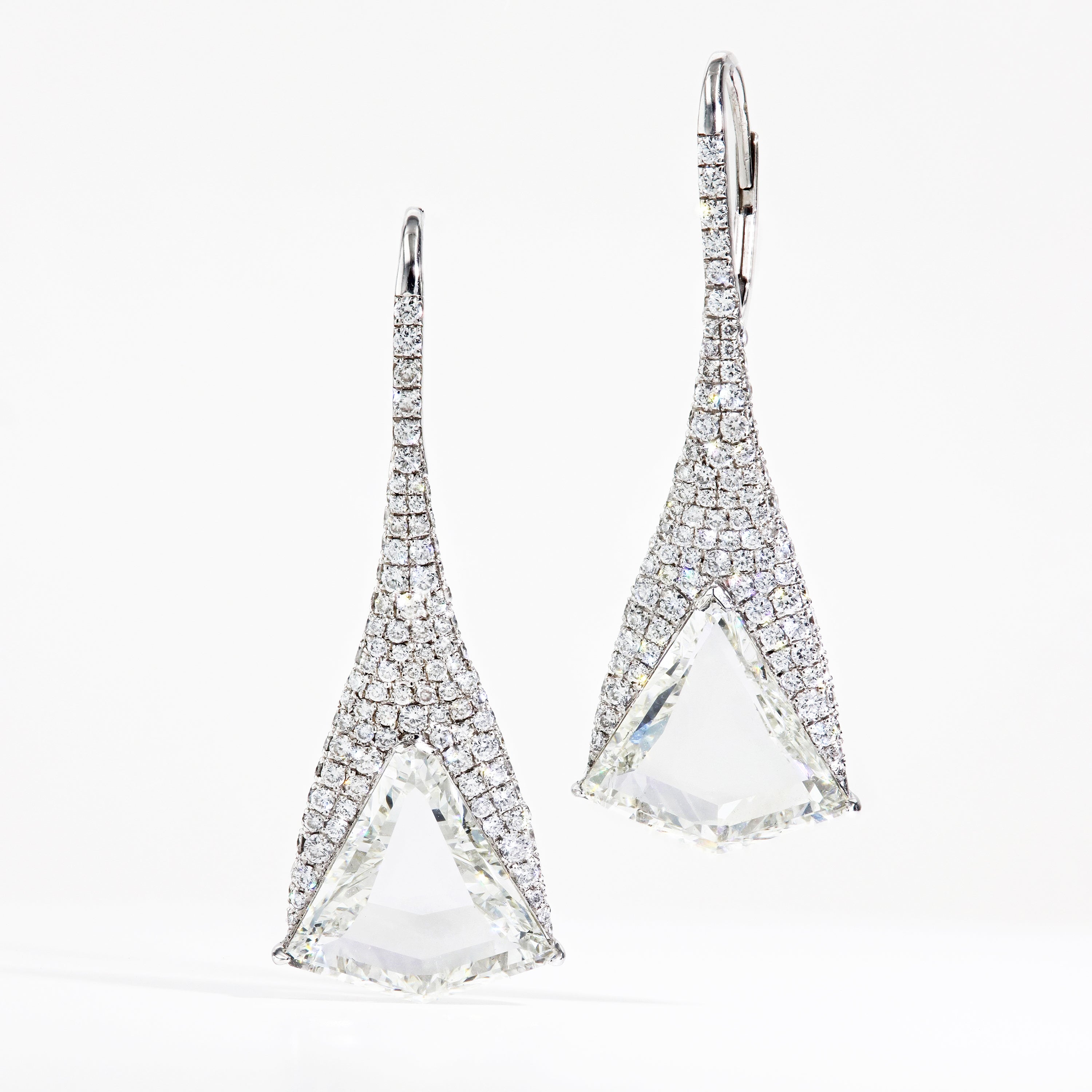 Shield Diamond Drop Earrings in Platinum