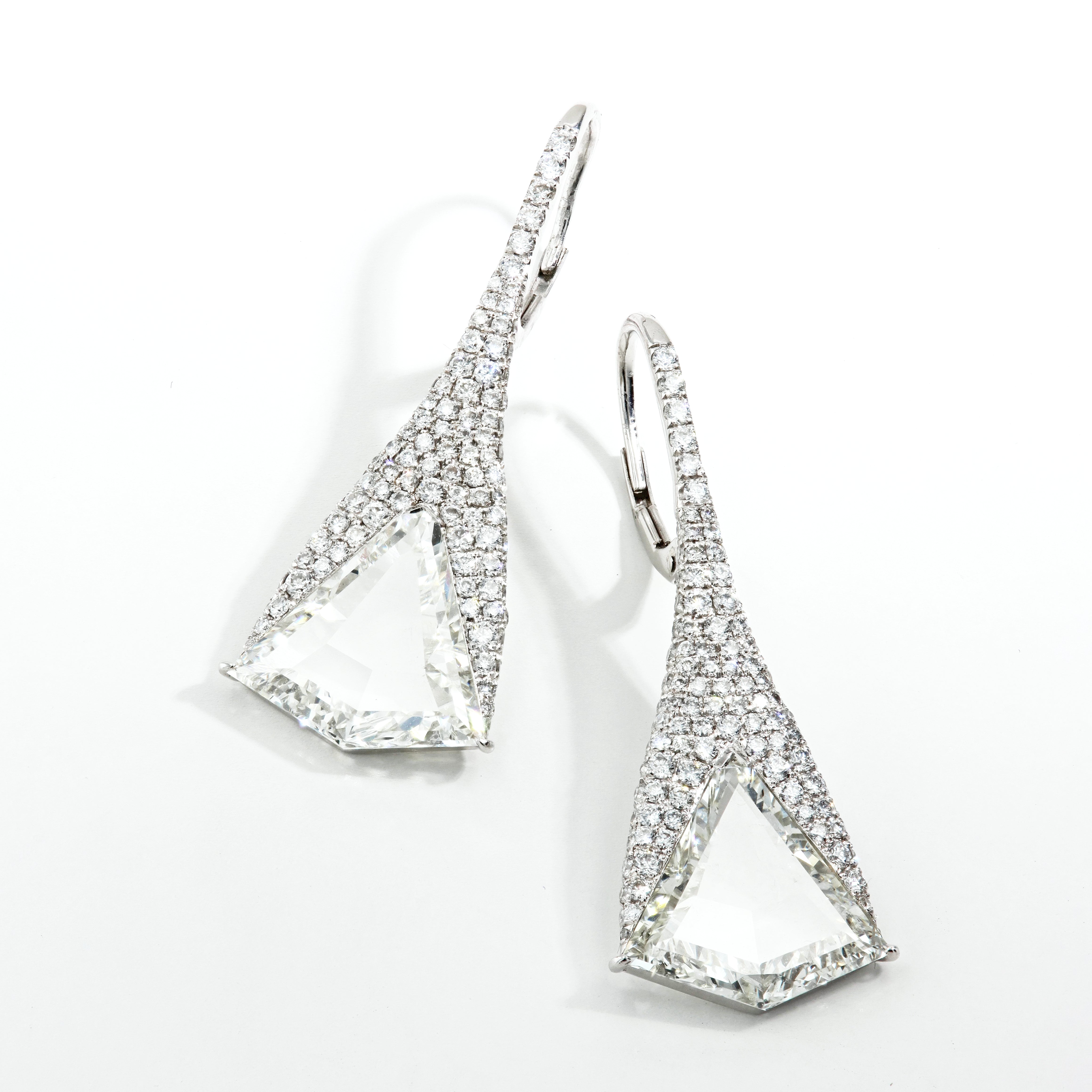 Shield Diamond Drop Earrings in Platinum