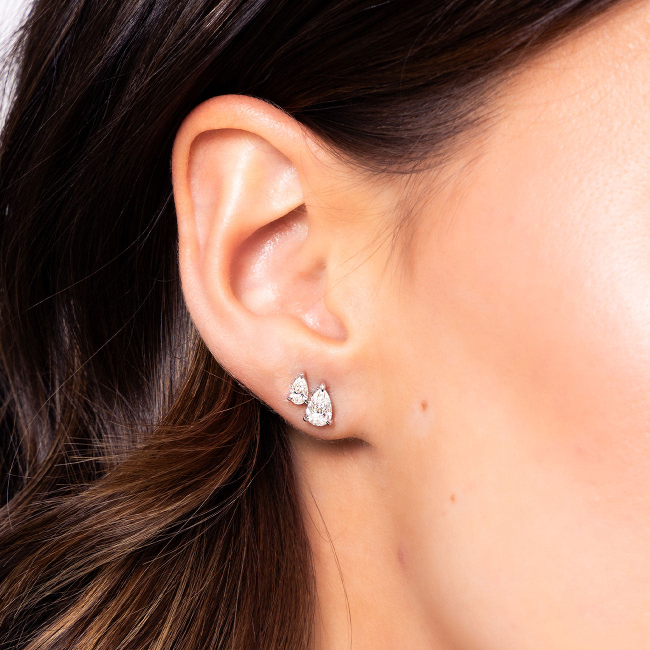 1.43 Carat Pear Double Diamond Stud Earrings