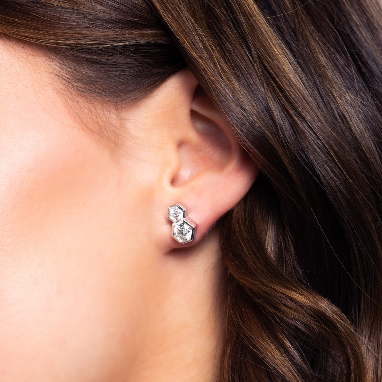 2 Carat Hexagon Double Diamond Stud Earrings