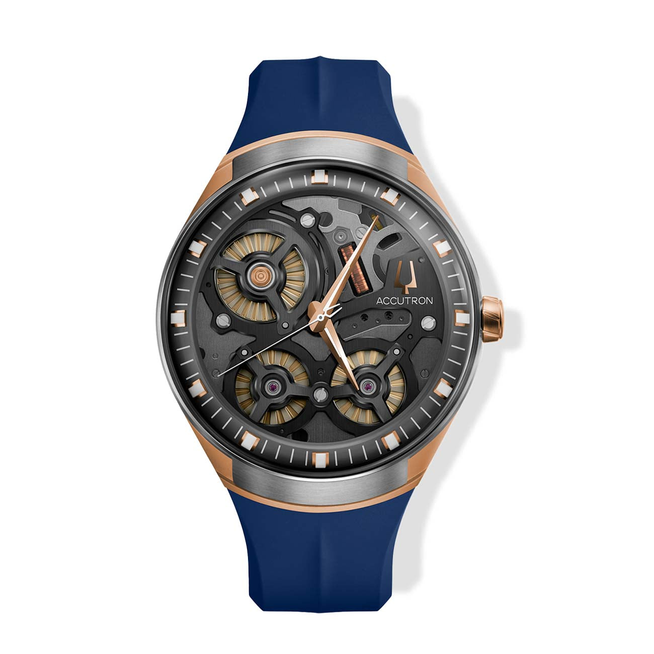 Accutron DNA Electrostatic Grey Dial Watch on Blue Rubber Strap - Rose Tone