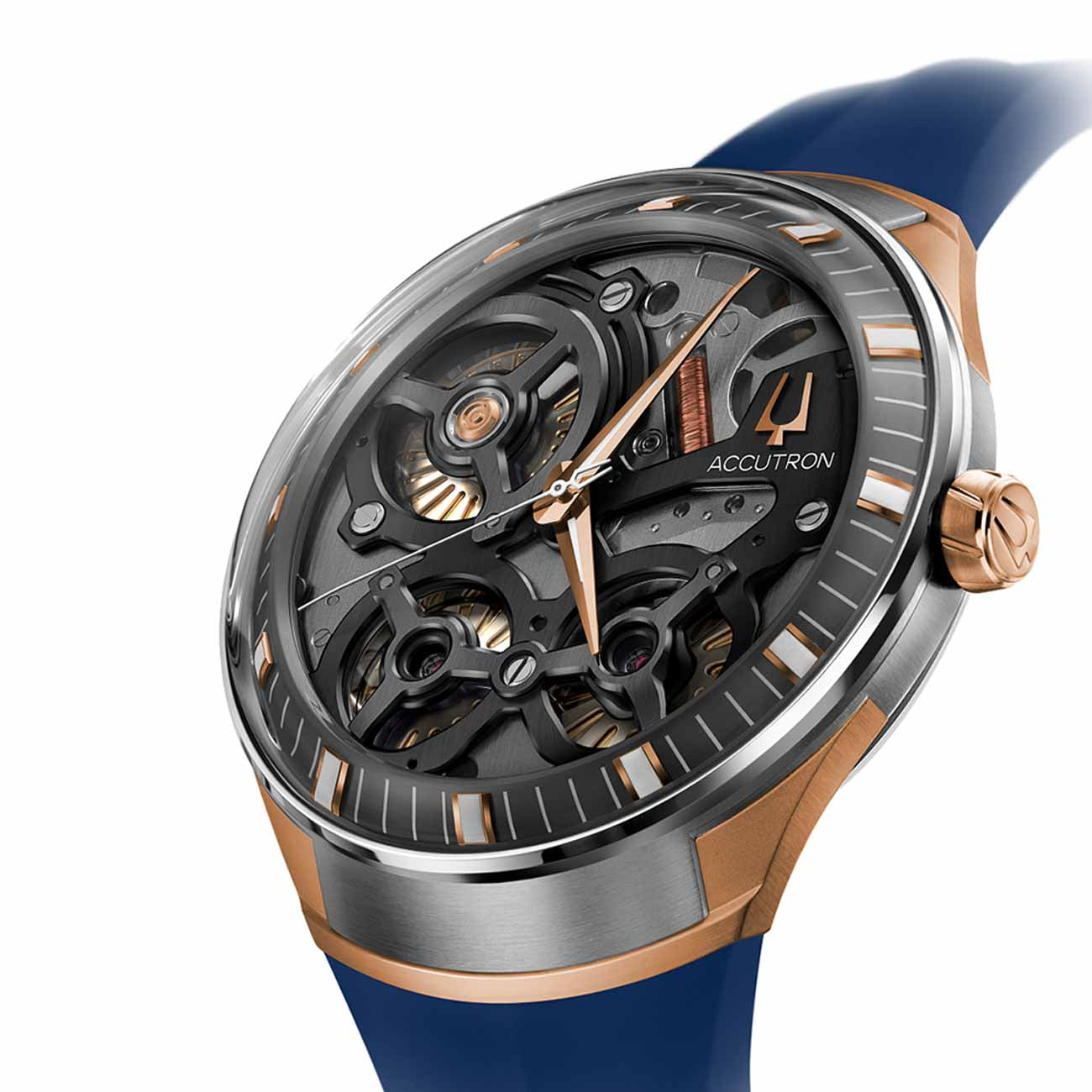 Accutron DNA Electrostatic Grey Dial Watch on Blue Rubber Strap - Rose Tone