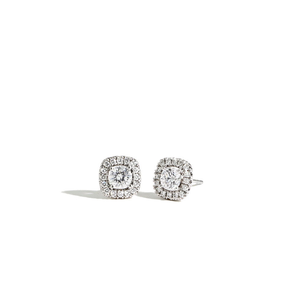 Private Label Diamond Cushion Halo Stud Earrings - 1.00 ctw