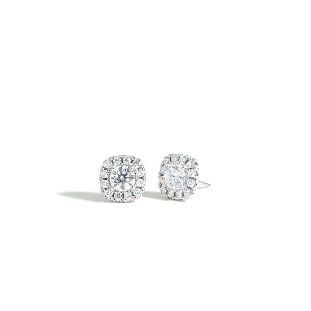 Private Label Diamond Cushion Halo Stud Earrings - 1.50 ctw