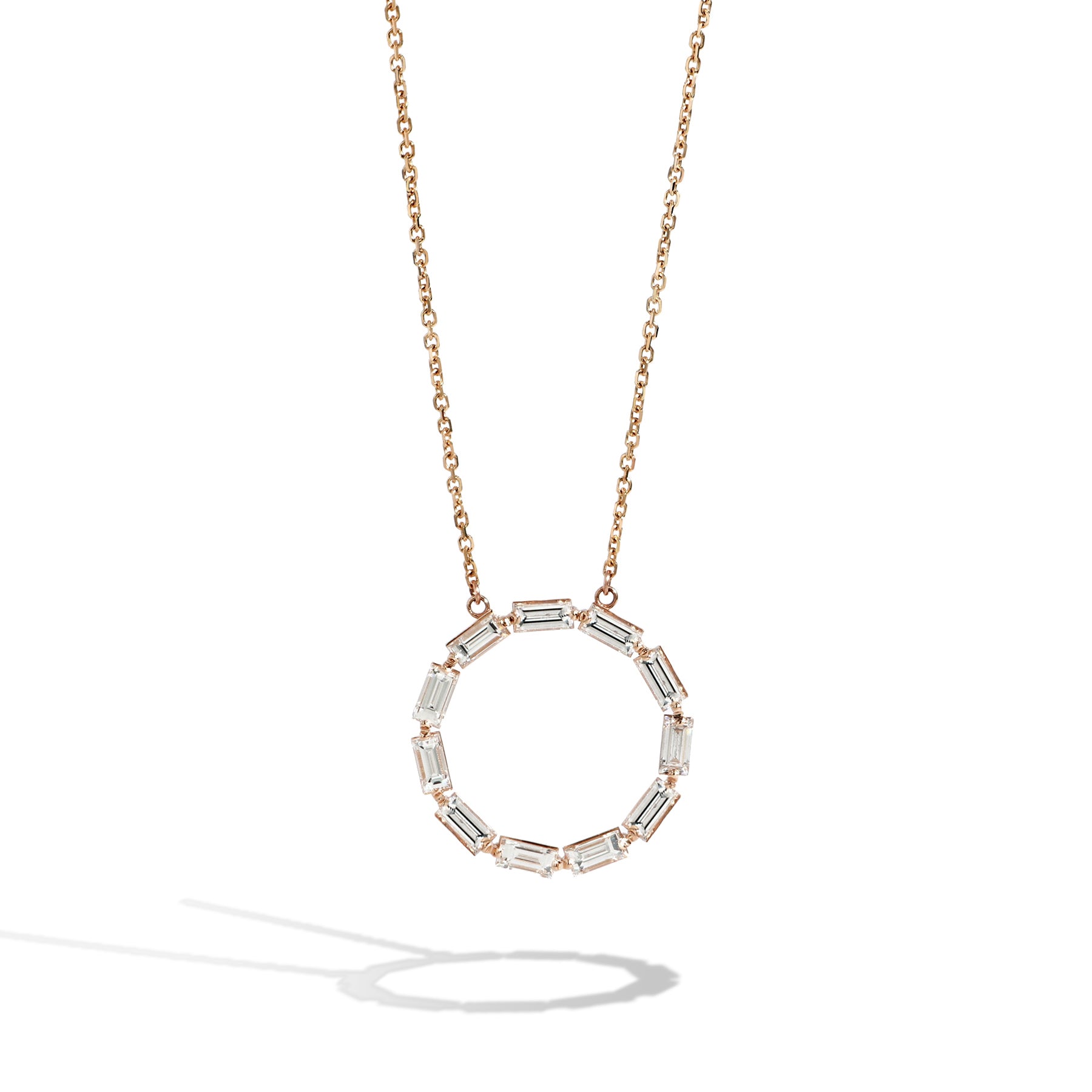 Baguette Diamond Open Circle Necklace in Yellow Gold