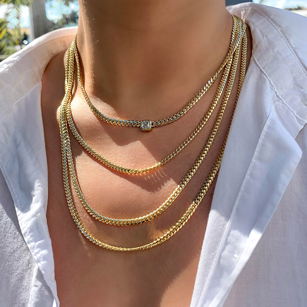 Asscher Cut Diamond Bezel Cuban Link Choker Necklace